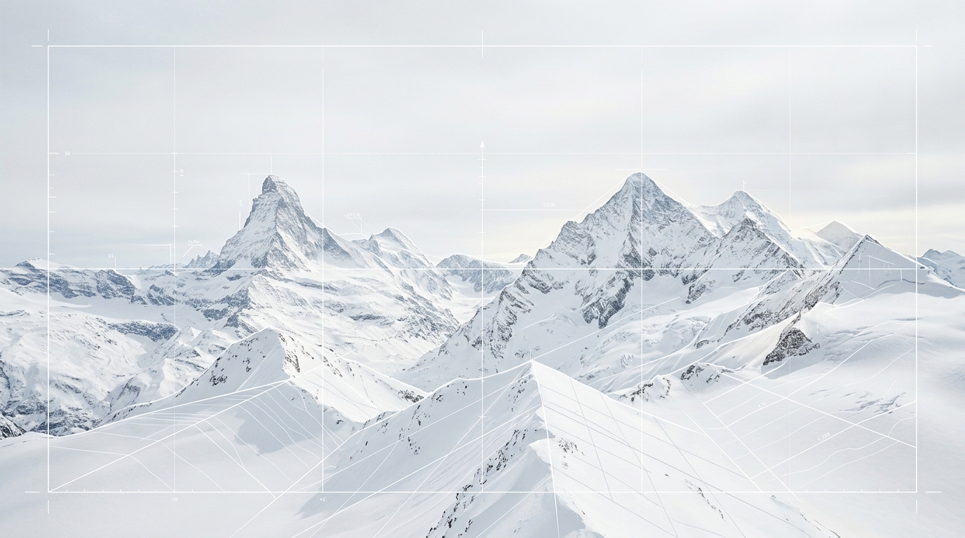 Alpes suisses sous un ciel crépusculaire avec grille technologique