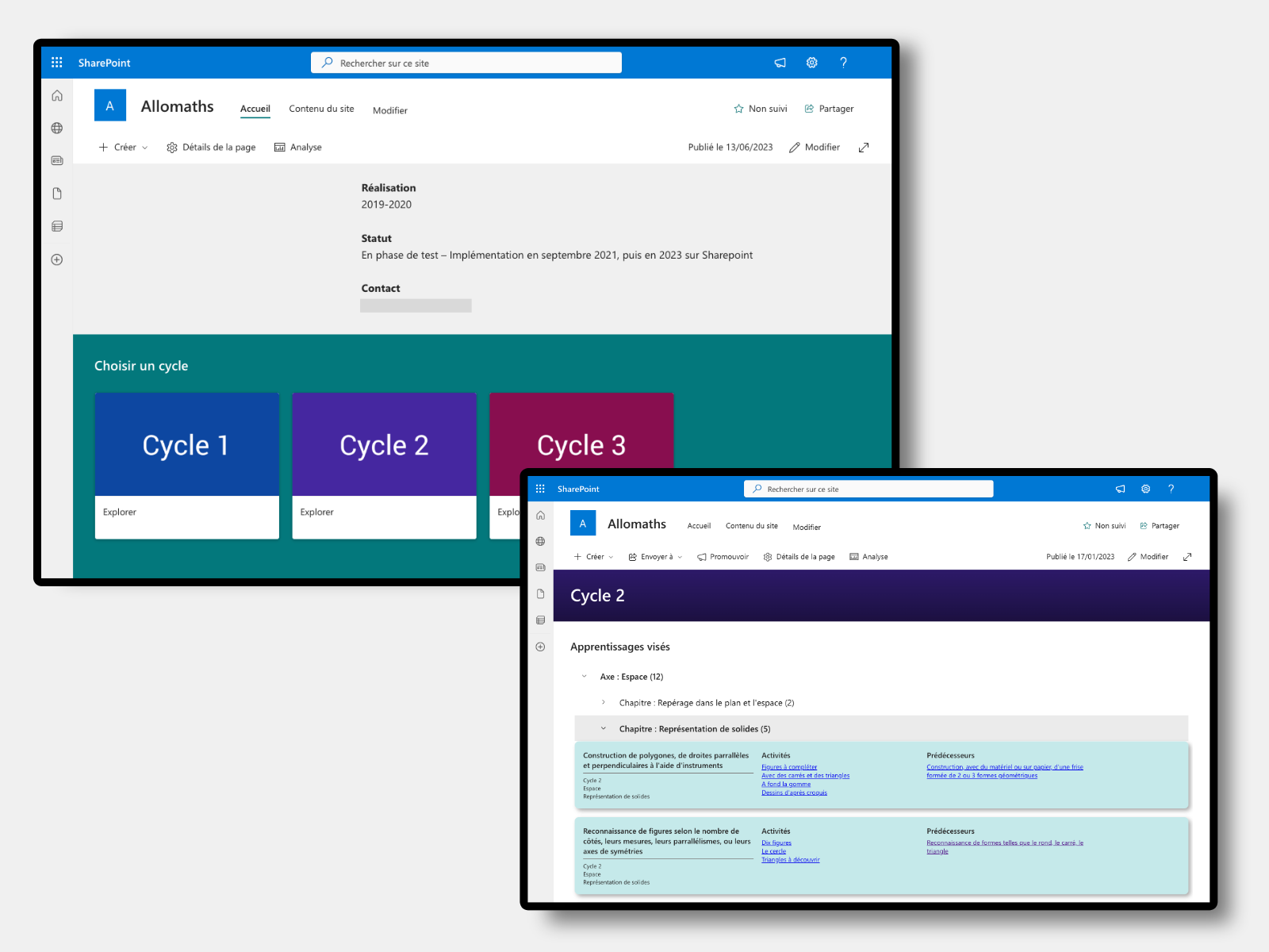 HEP Valais & ICT-VS — Création d'un site Sharepoint dédié aux mathématiques pour les enseignants spécialisés