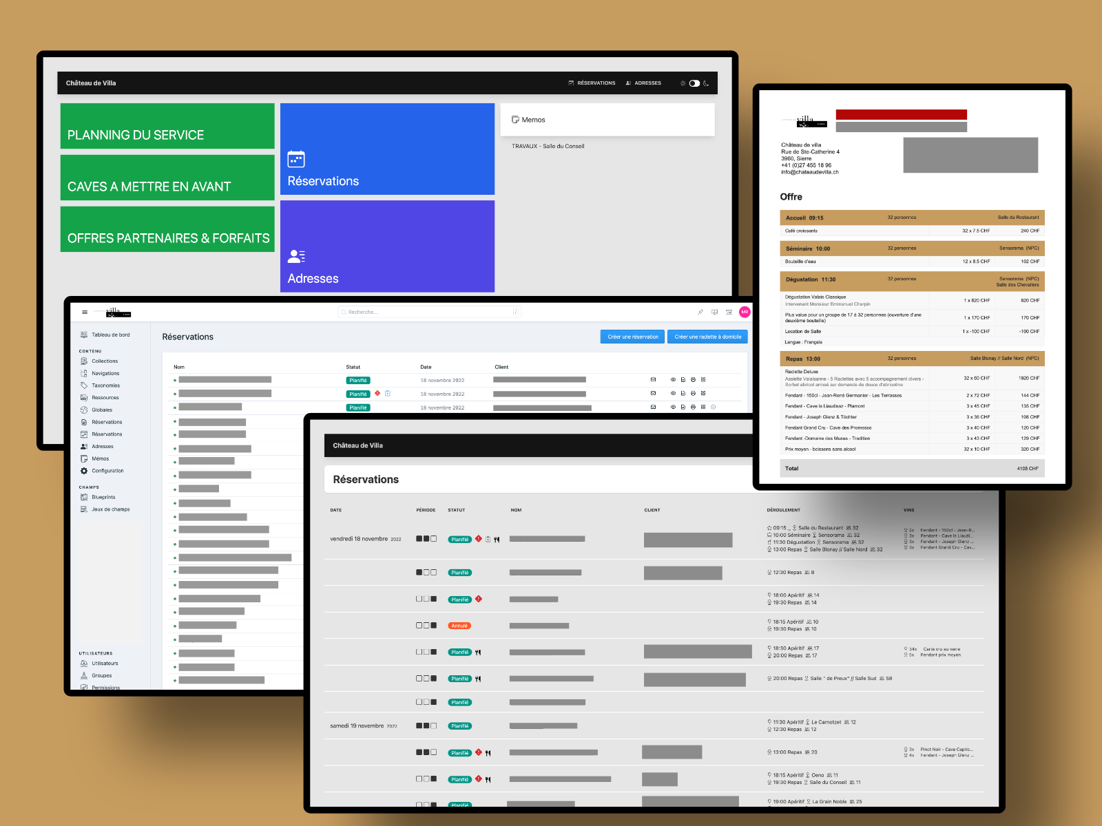 Château de Villa — application de gestion des réservations et devis